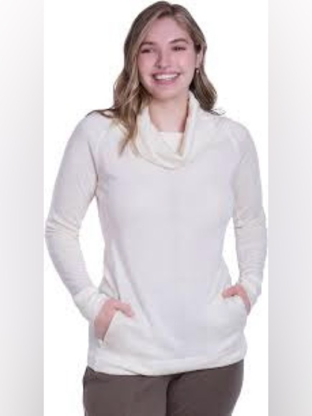 Woolly Merino Wool Pro-Knit Cowl Neck Pullover Cream Small